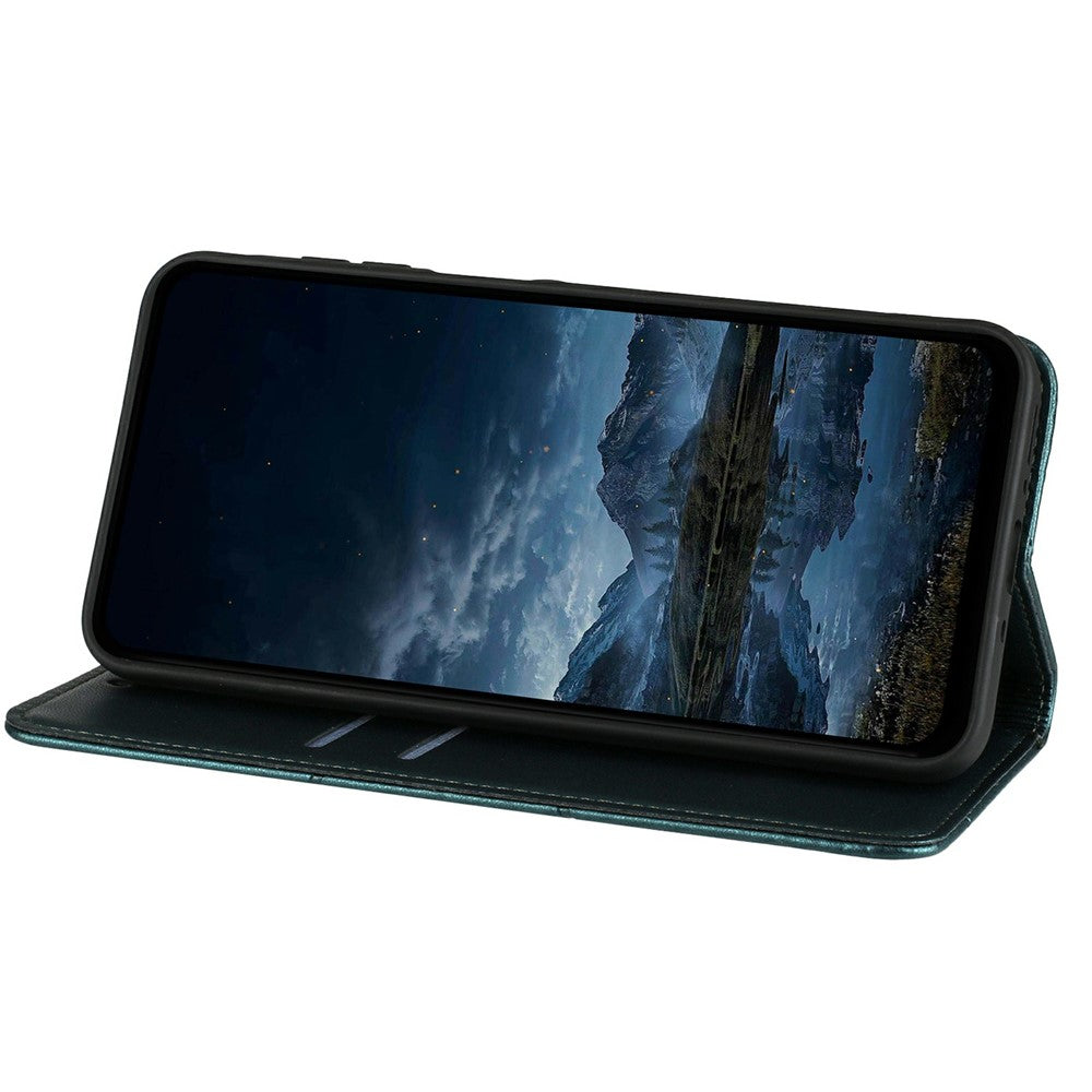 Xiaomi Redmi Note 14 4G (163,25 mm) plånboksfodral med linjepräglad läderstativ och handledsrem