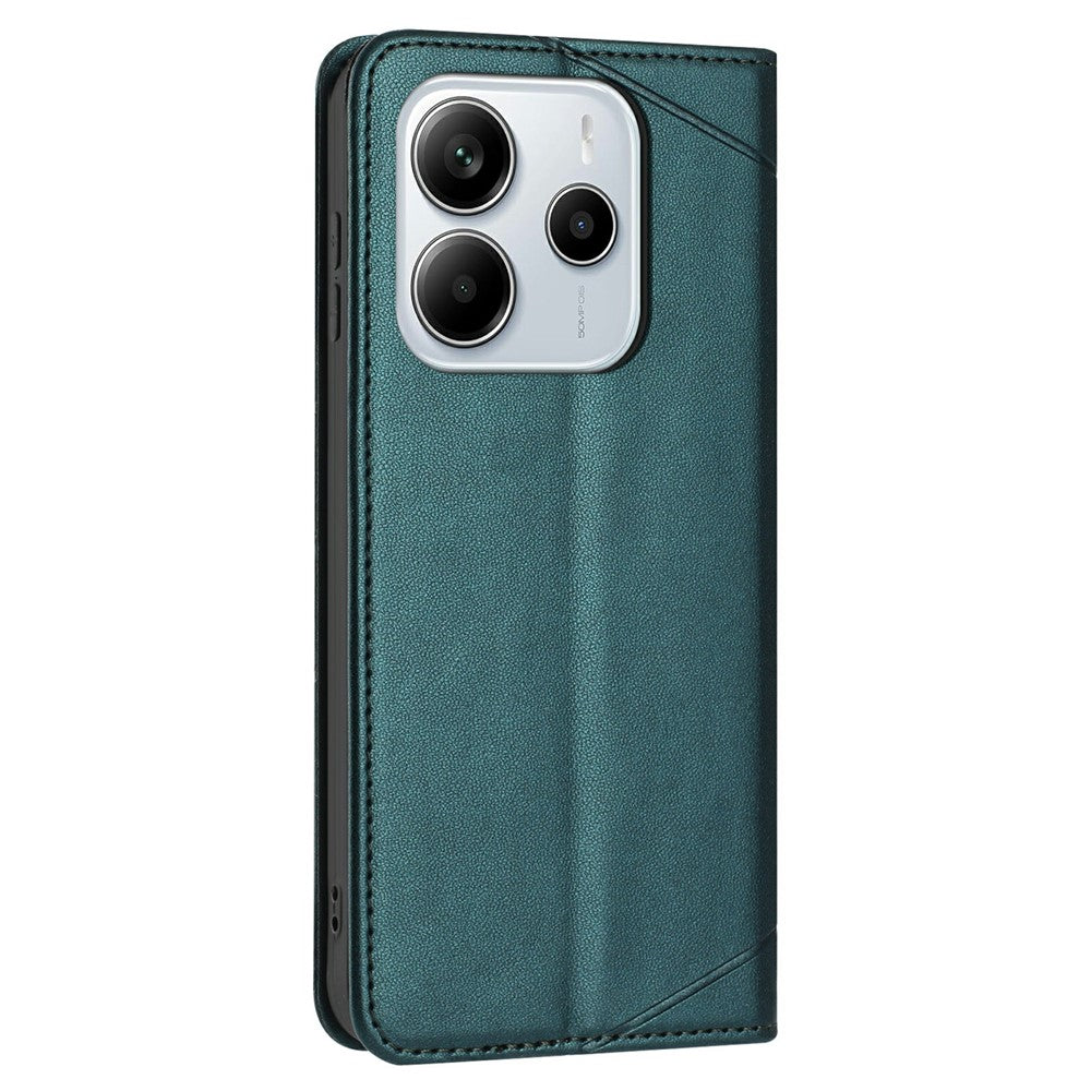 Xiaomi Redmi Note 14 4G (163,25 mm) plånboksfodral med linjepräglad läderstativ och handledsrem
