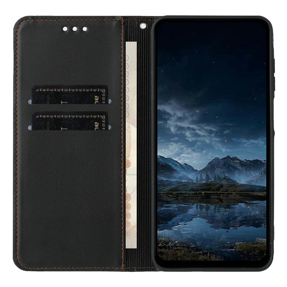 For Xiaomi Redmi Note 14 4G (164.84mm) Wallet Case Line Imprinted Leather Stand Phone Cover with Wrist Strap