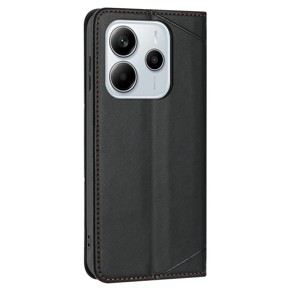 Xiaomi Redmi Note 14 4G (164,84 mm) plånboksfodral med linjepräglad läderstativ och handledsrem