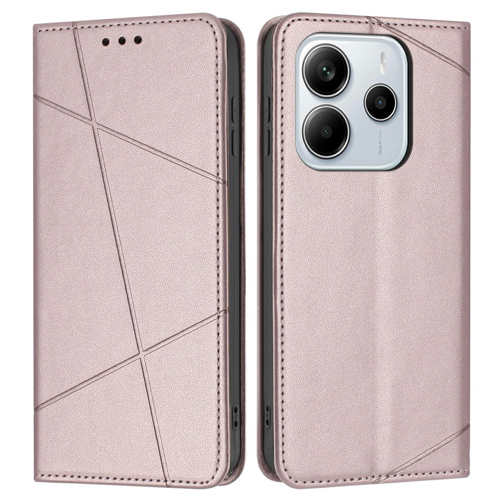 Xiaomi Redmi Note 14 4G (164,84 mm) plånboksfodral med linjepräglad läderstativ och handledsrem