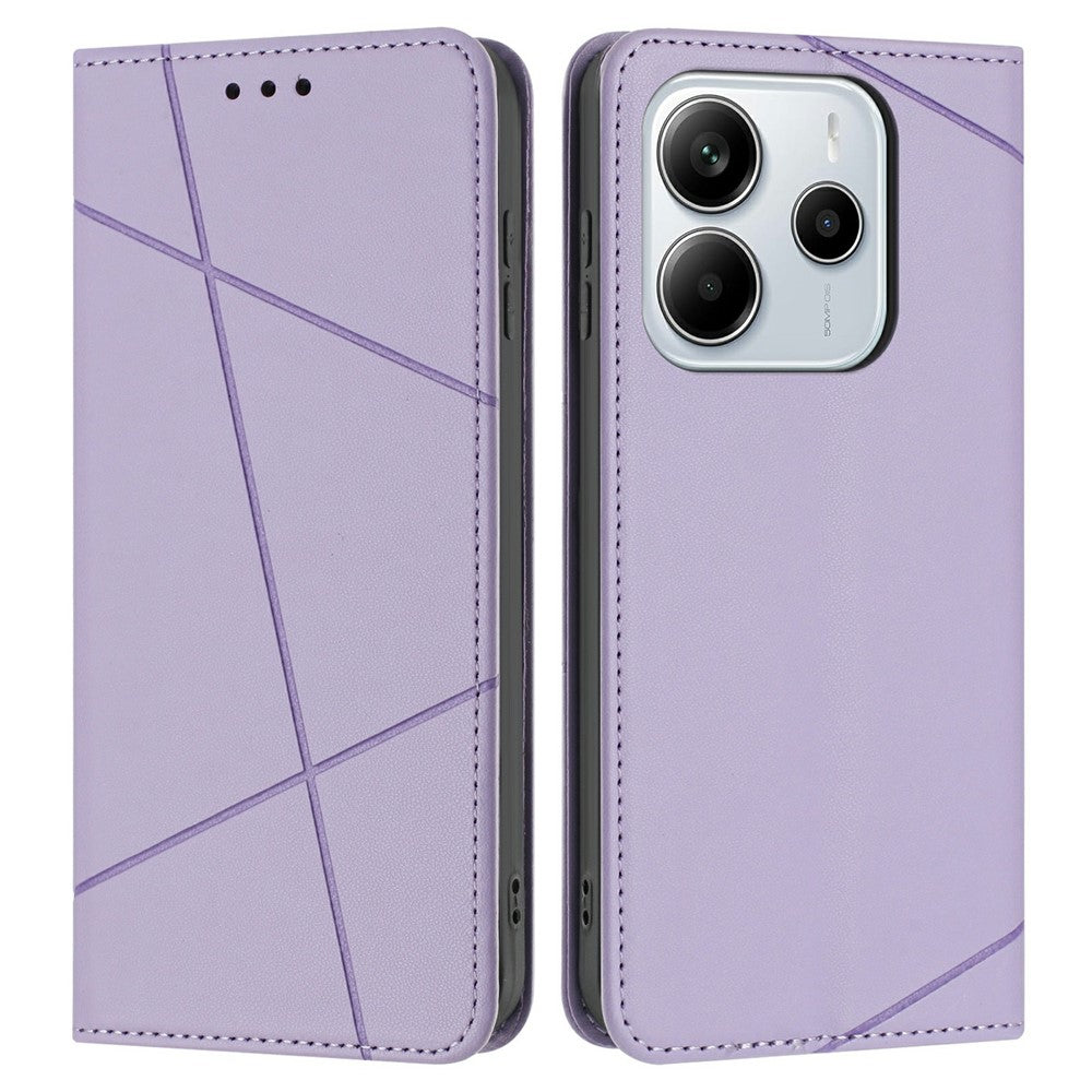 Xiaomi Redmi Note 14 4G (164,84 mm) plånboksfodral med linjepräglad läderstativ och handledsrem
