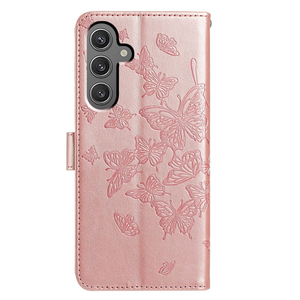 For Samsung Galaxy A34 5G Case Butterfly Imprinted Wallet Stand PU Leather Flip Phone Cover with Strap
