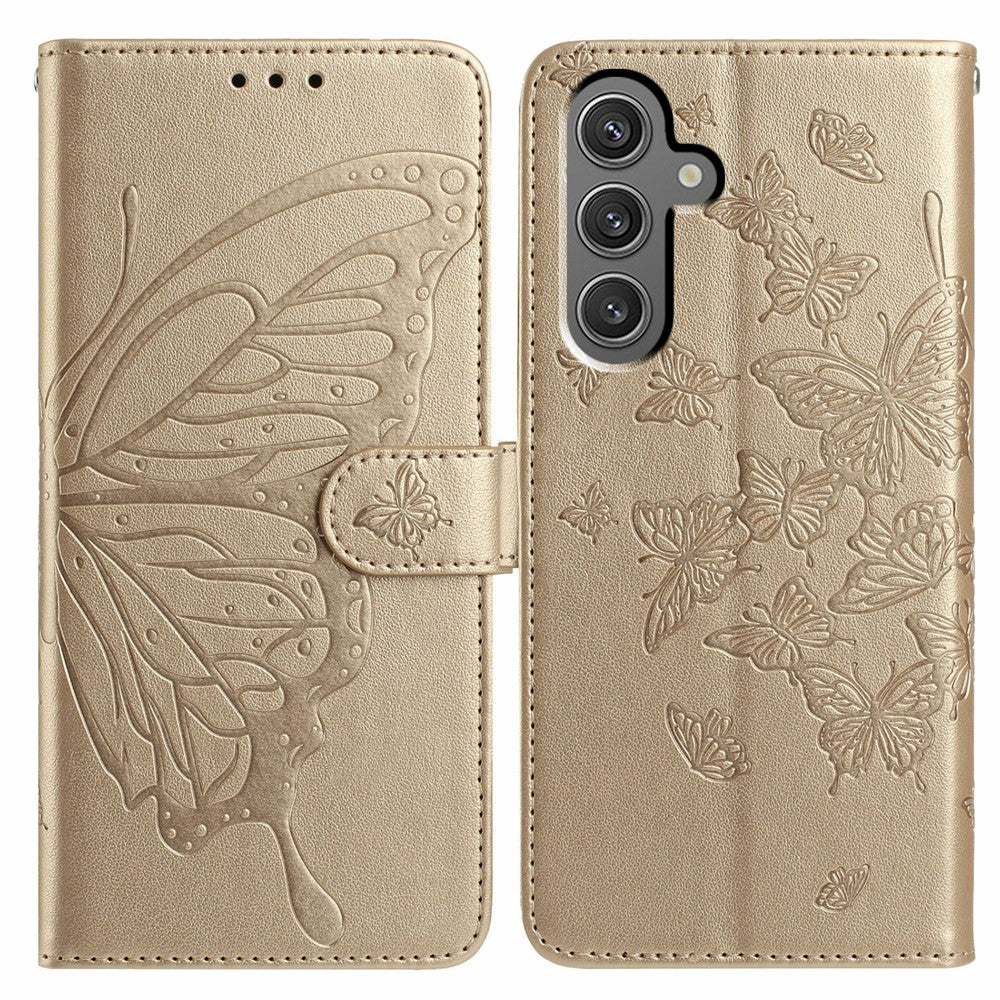 For Samsung Galaxy A34 5G Case Butterfly Imprinted Wallet Stand PU Leather Flip Phone Cover with Strap