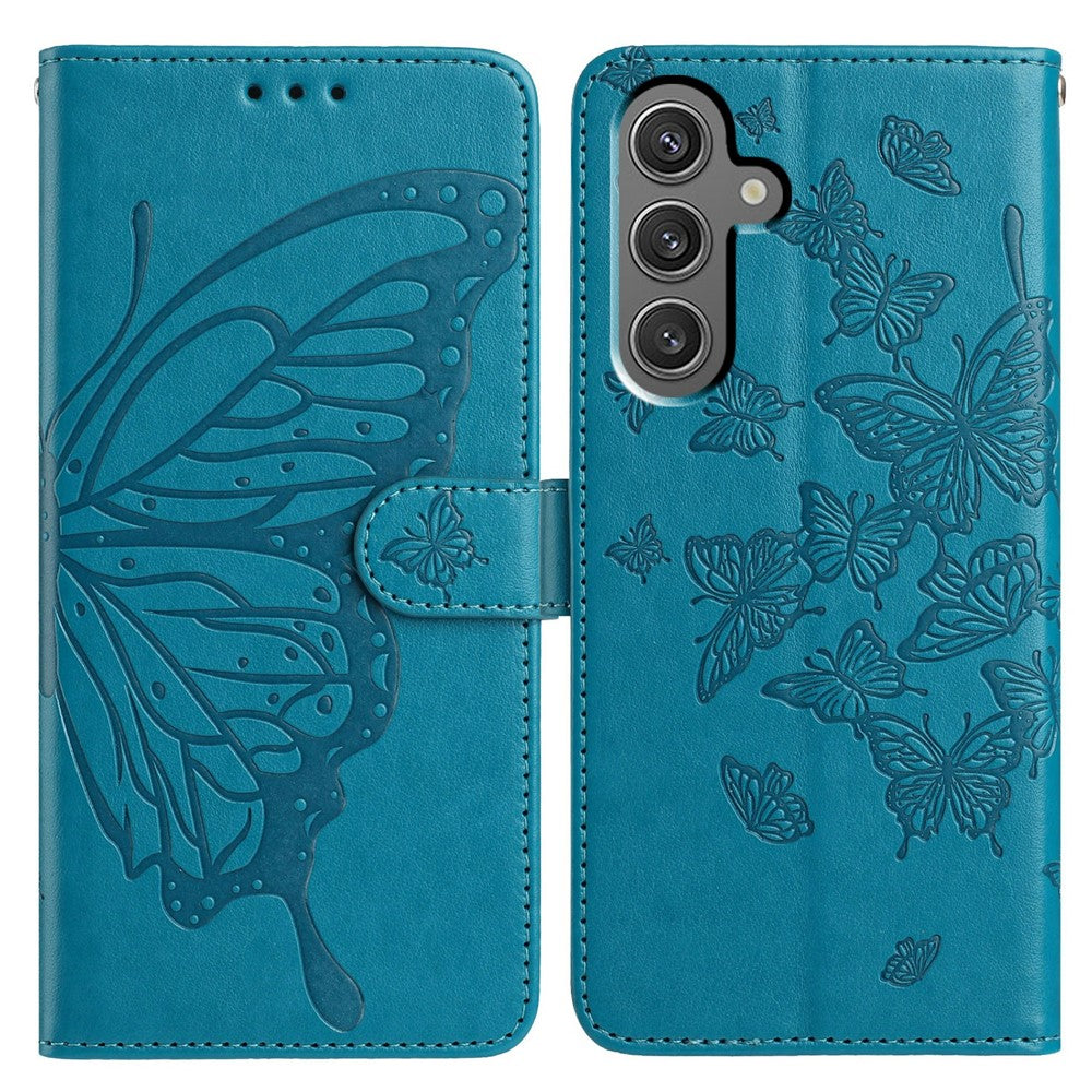 For Samsung Galaxy A34 5G Case Butterfly Imprinted Wallet Stand PU Leather Flip Phone Cover with Strap