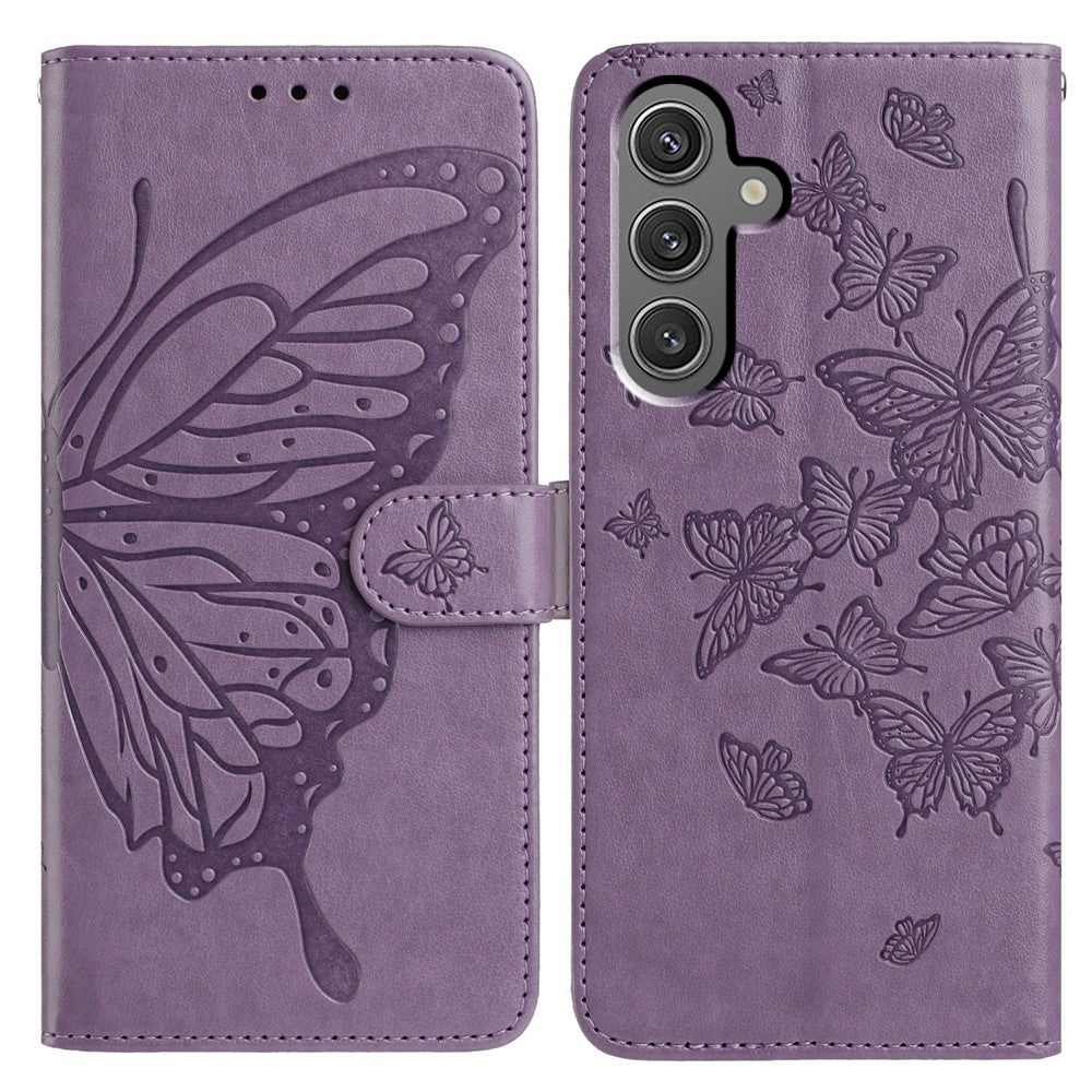 For Samsung Galaxy A34 5G Case Butterfly Imprinted Wallet Stand PU Leather Flip Phone Cover with Strap