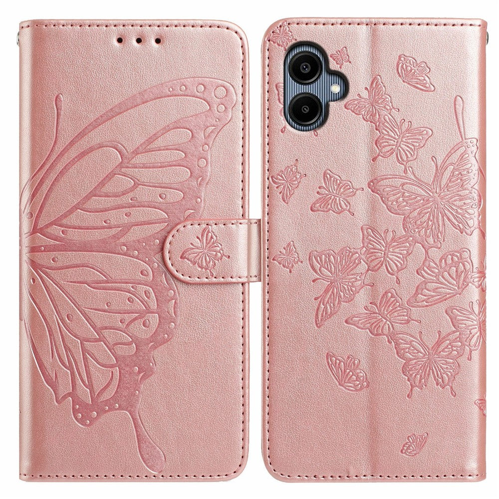 Samsung Galaxy A05 4G-skal med fjärilstryck, plånboksfodral i PU-läder med rem
