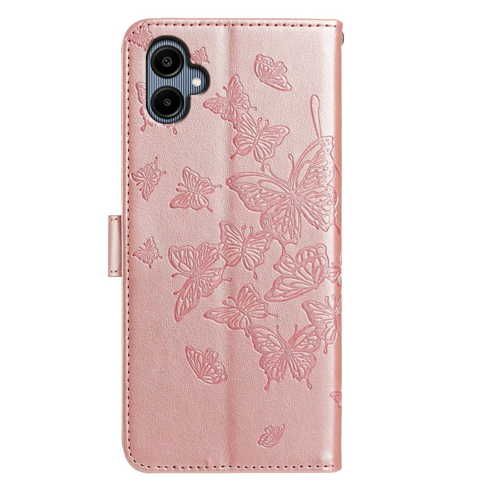 Samsung Galaxy A05 4G-skal med fjärilstryck, plånboksfodral i PU-läder med rem