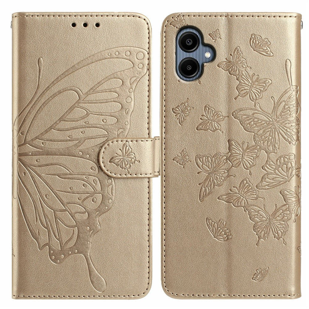 Samsung Galaxy A05 4G-skal med fjärilstryck, plånboksfodral i PU-läder med rem