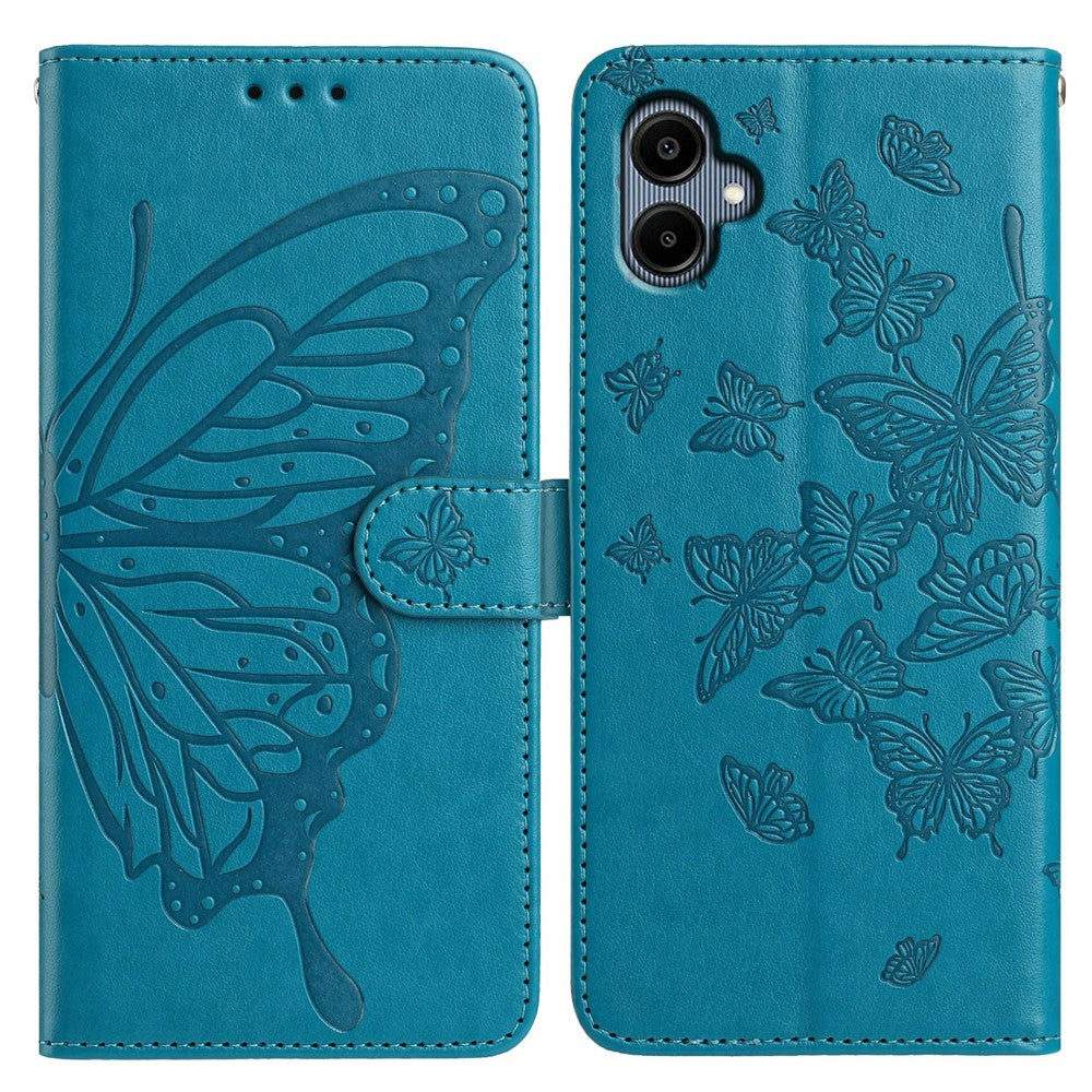 Samsung Galaxy A05 4G-skal med fjärilstryck, plånboksfodral i PU-läder med rem