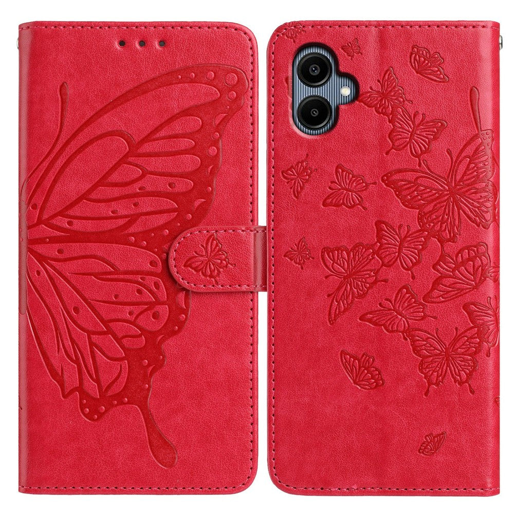 Samsung Galaxy A05 4G-skal med fjärilstryck, plånboksfodral i PU-läder med rem