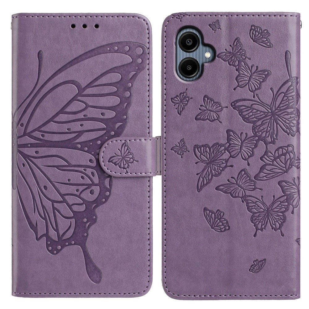 Samsung Galaxy A05 4G-skal med fjärilstryck, plånboksfodral i PU-läder med rem