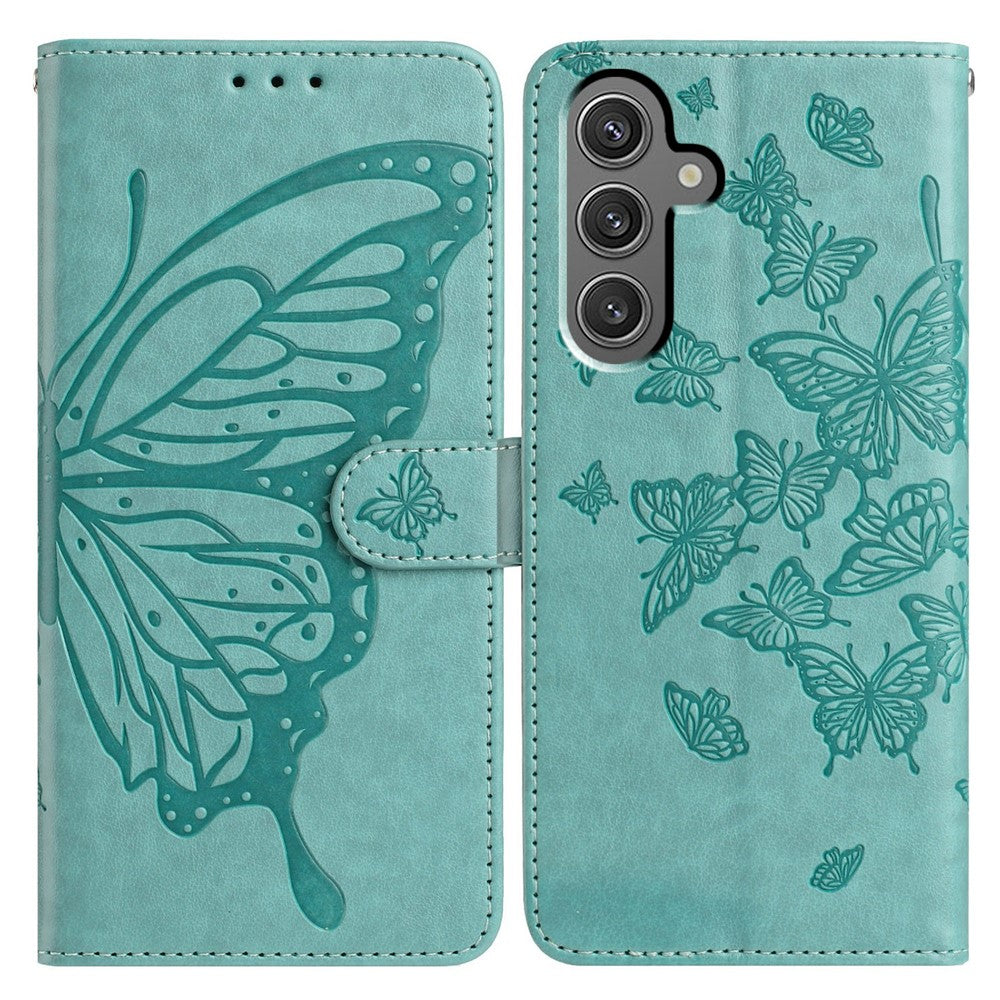 Til Samsung Galaxy A05s 4G Cover, pung med sommerfuglepræg, PU-læder flip telefoncover med strop