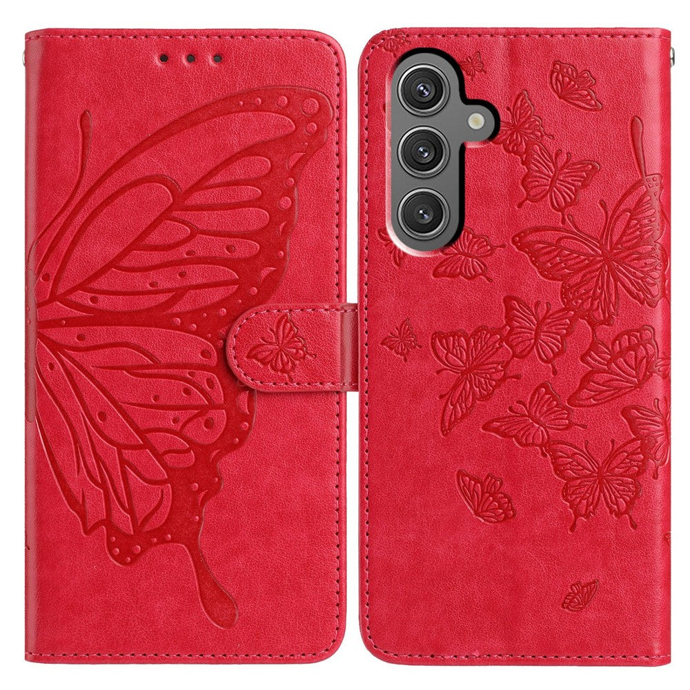Til Samsung Galaxy A05s 4G Cover, pung med sommerfuglepræg, PU-læder flip telefoncover med strop