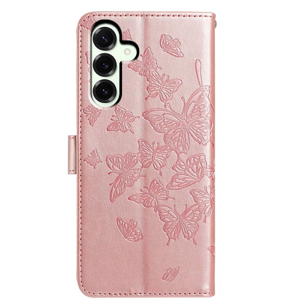 Samsung Galaxy A18 5G / A18 4G / A17 5G / A17 4G / A26 5G-skal, fjärilstryck, plånboksfodral i PU-läder med rem