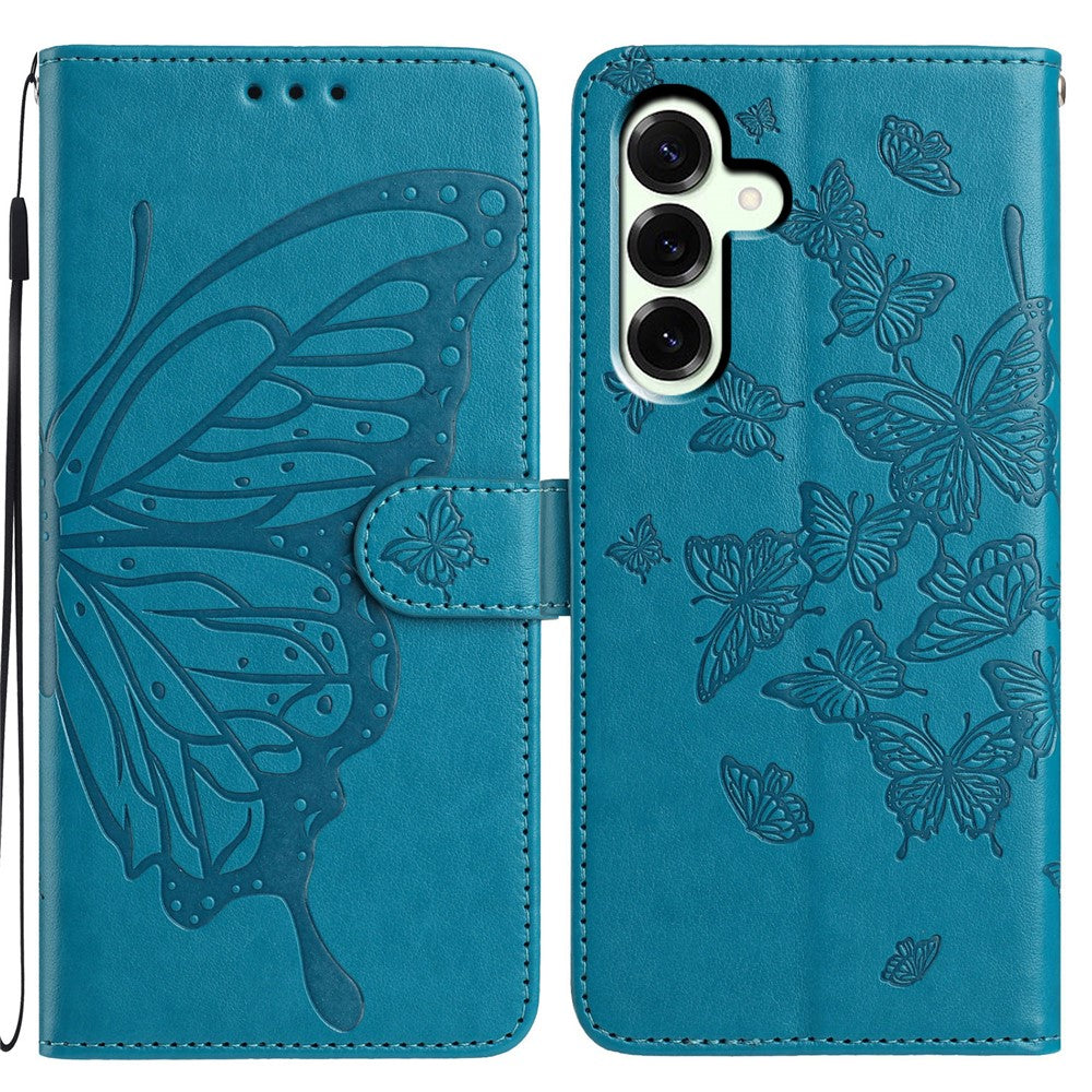 Samsung Galaxy A18 5G / A18 4G / A17 5G / A17 4G / A26 5G-skal, fjärilstryck, plånboksfodral i PU-läder med rem