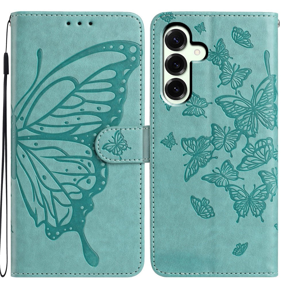 Samsung Galaxy A18 5G / A18 4G / A17 5G / A17 4G / A26 5G-skal, fjärilstryck, plånboksfodral i PU-läder med rem