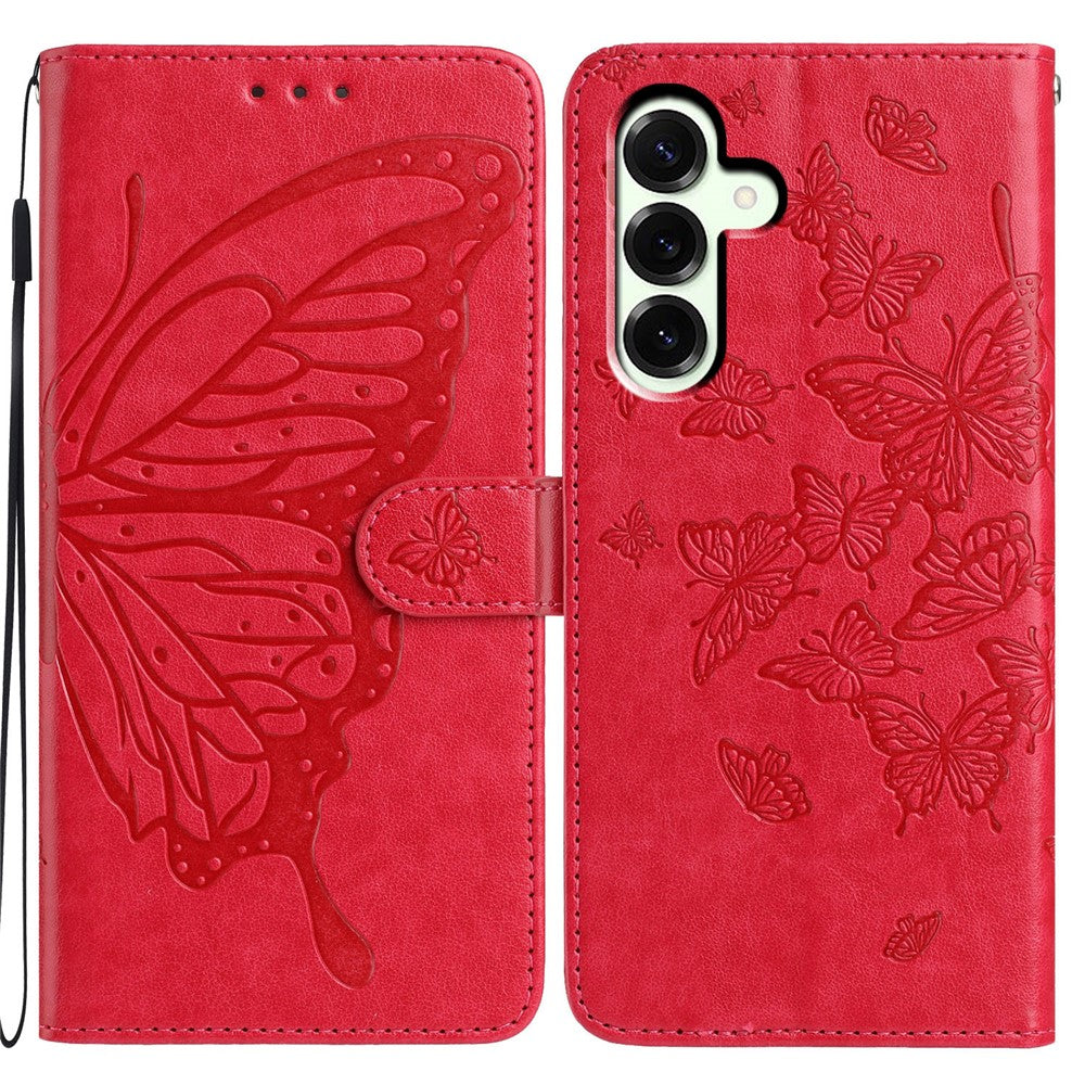 Samsung Galaxy A18 5G / A18 4G / A17 5G / A17 4G / A26 5G-skal, fjärilstryck, plånboksfodral i PU-läder med rem