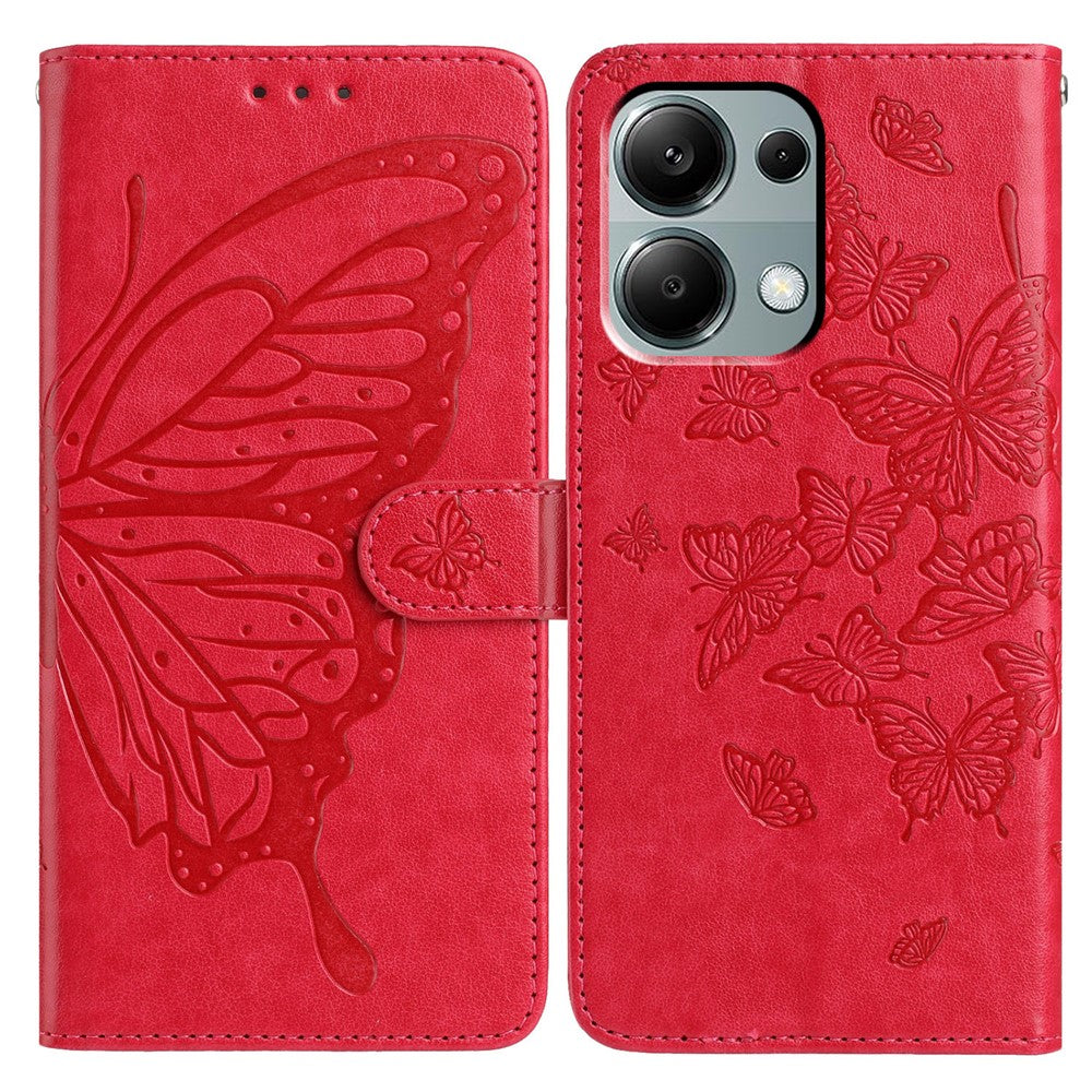 Wallet Stand Case for Xiaomi Redmi Note 13 Pro 4G / 14S 4G / Poco M6 Pro 4G Butterfly Imprinted PU Leather Flip Phone Cover with Strap