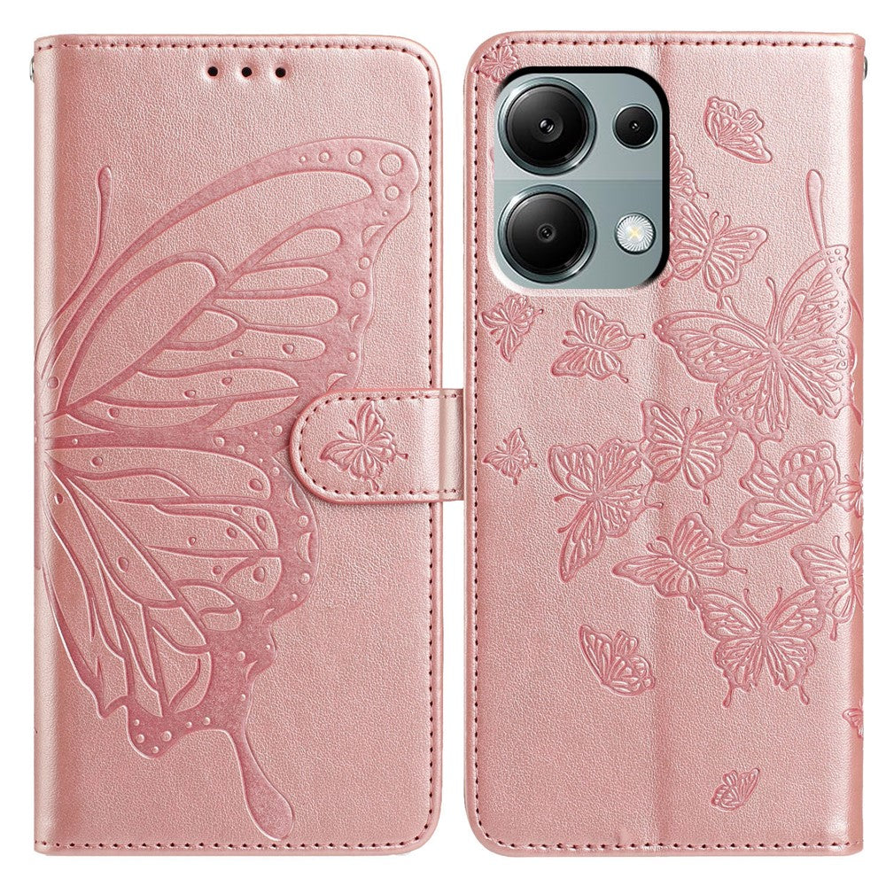 Wallet Stand Case for Xiaomi Redmi Note 13 Pro 4G / 14S 4G / Poco M6 Pro 4G Butterfly Imprinted PU Leather Flip Phone Cover with Strap