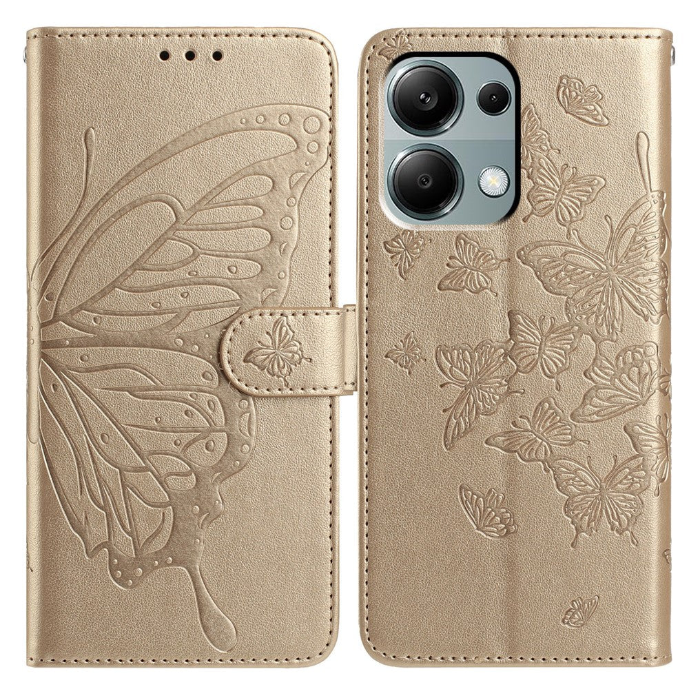 Wallet Stand Case for Xiaomi Redmi Note 13 Pro 4G / 14S 4G / Poco M6 Pro 4G Butterfly Imprinted PU Leather Flip Phone Cover with Strap