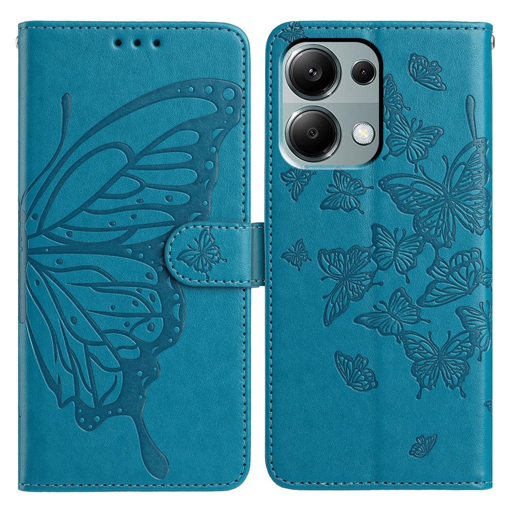 Wallet Stand Case for Xiaomi Redmi Note 13 Pro 4G / 14S 4G / Poco M6 Pro 4G Butterfly Imprinted PU Leather Flip Phone Cover with Strap