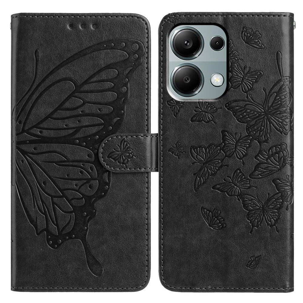 Plånboksfodral för Xiaomi Redmi Note 13 Pro 4G / 14S 4G / Poco M6 Pro 4G Fjärilspräglat PU-läder Flipfodral med rem