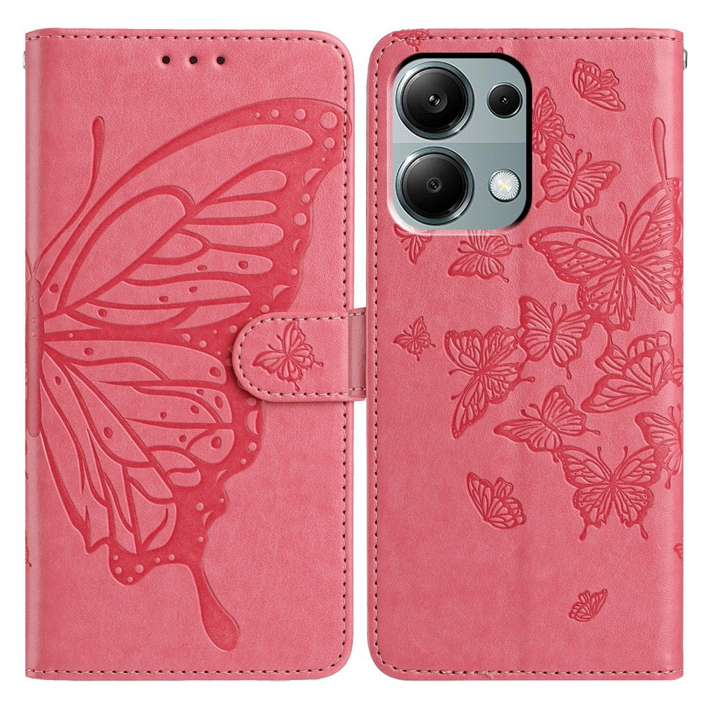Wallet Stand Case for Xiaomi Redmi Note 13 Pro 4G / 14S 4G / Poco M6 Pro 4G Butterfly Imprinted PU Leather Flip Phone Cover with Strap