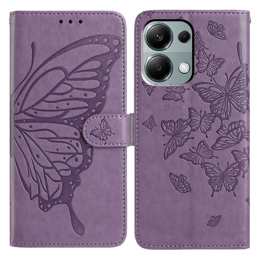 Wallet Stand Case for Xiaomi Redmi Note 13 Pro 4G / 14S 4G / Poco M6 Pro 4G Butterfly Imprinted PU Leather Flip Phone Cover with Strap