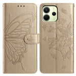 Xiaomi Redmi Note 14 4G (163,25 mm) fodral med fjärilstryck, plånboksfodral i PU-läder med rem