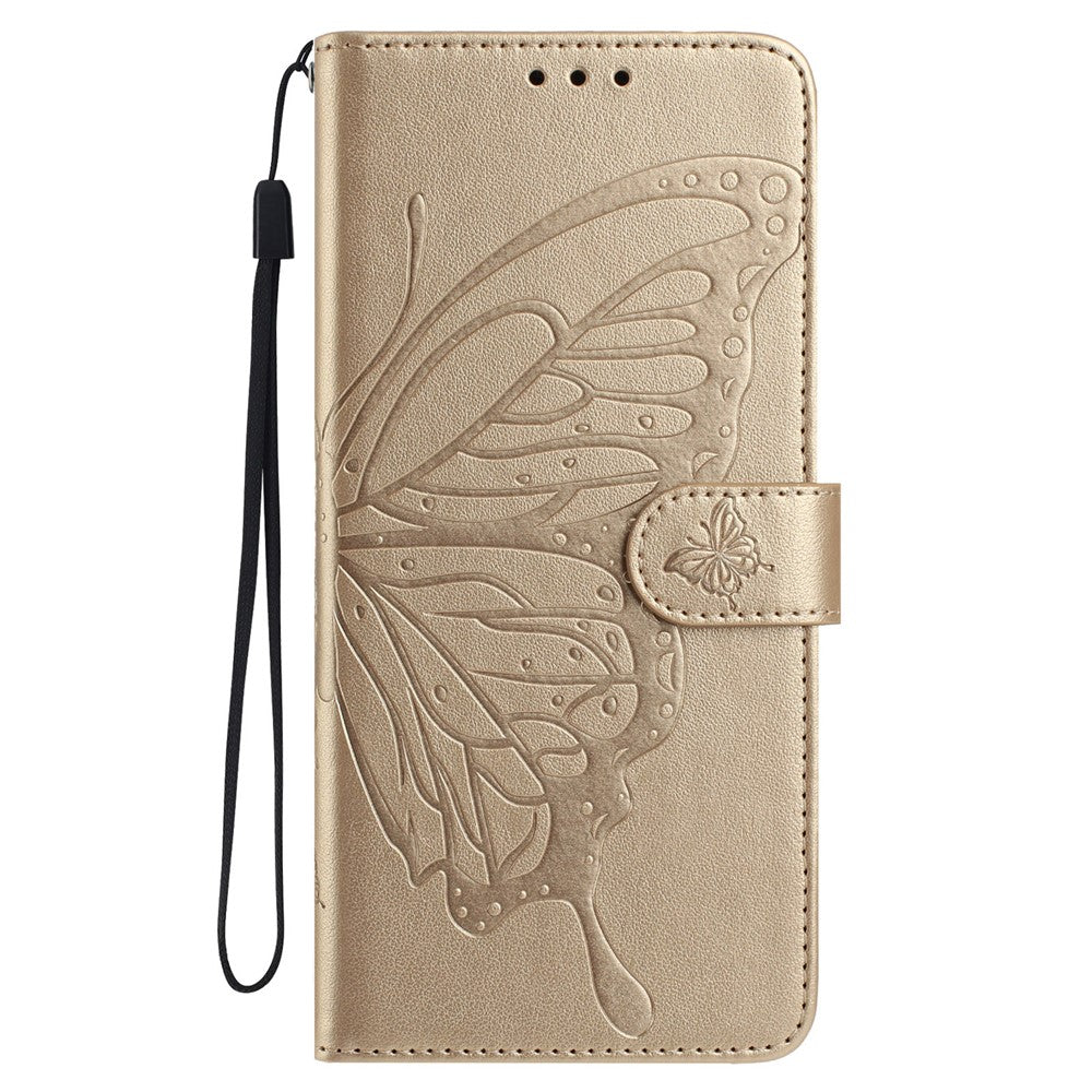 Xiaomi Redmi Note 14 4G (163,25 mm) fodral med fjärilstryck, plånboksfodral i PU-läder med rem