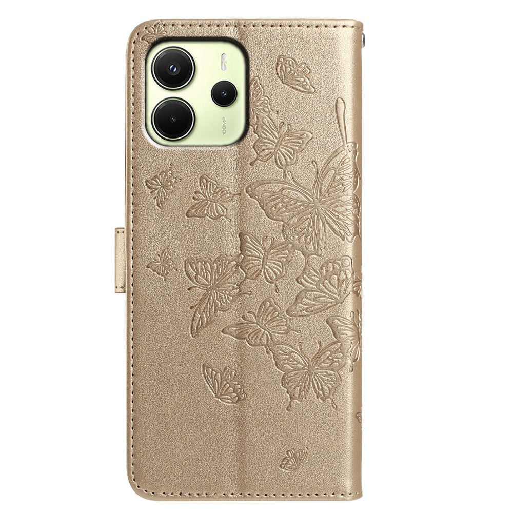 Xiaomi Redmi Note 14 4G (164.84mm) Fodral Fjärilspräglat Plånboksfodral i PU-läder med rem