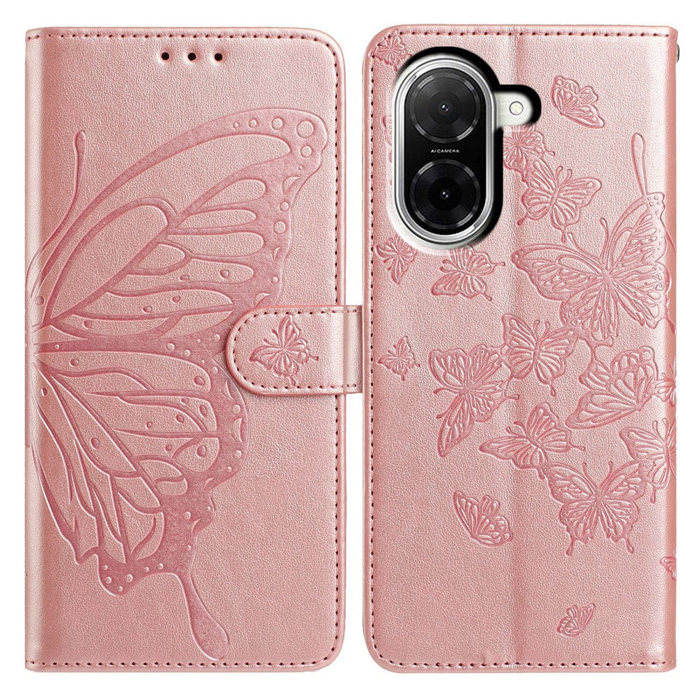 For Xiaomi Redmi A5 NFC (EU) (173.45mm) Case Butterfly Imprinted Wallet Stand PU Leather Flip Phone Cover with Strap