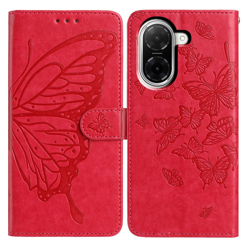 For Xiaomi Redmi A5 NFC (EU) (173.45mm) Case Butterfly Imprinted Wallet Stand PU Leather Flip Phone Cover with Strap