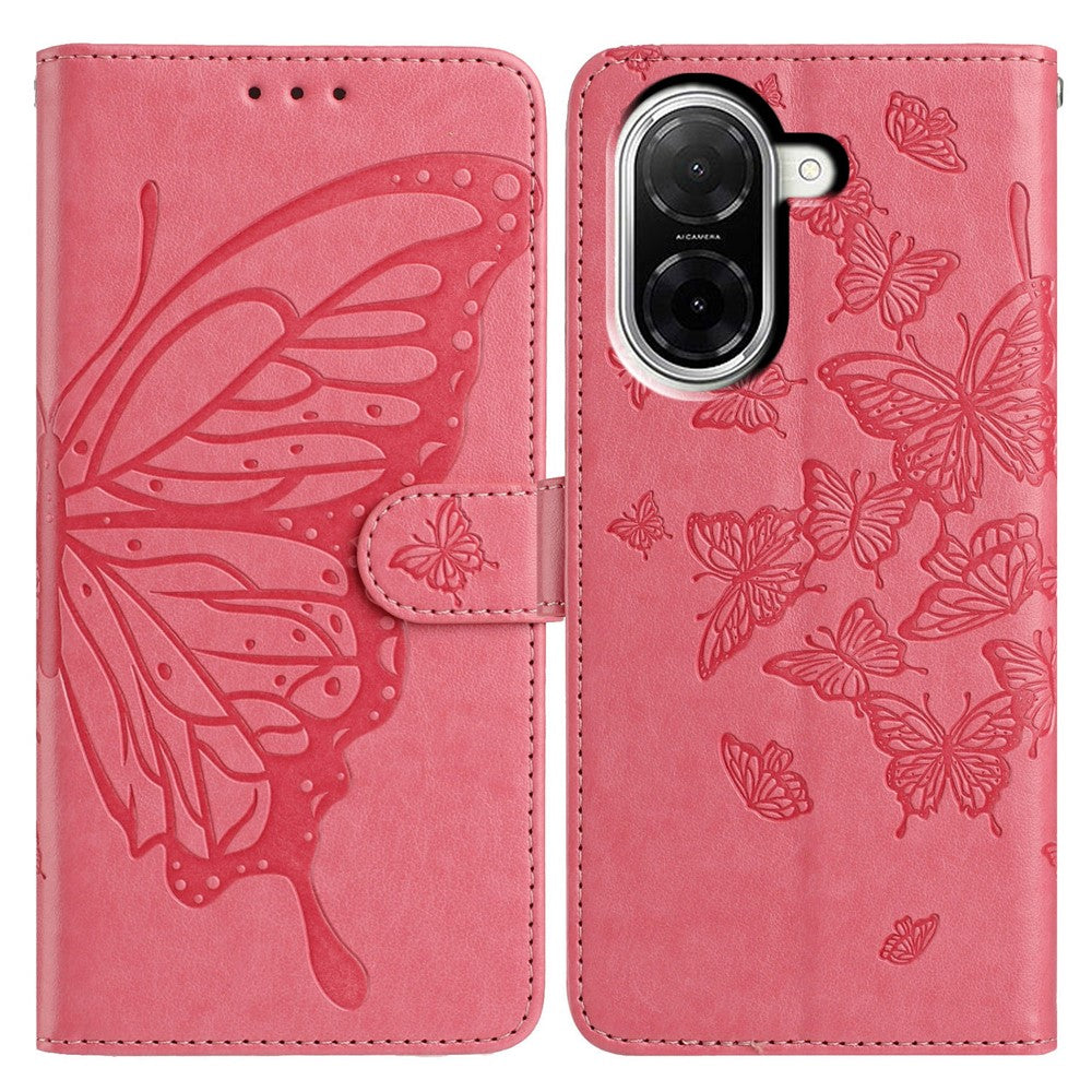 For Xiaomi Redmi A5 NFC (EU) (173.45mm) Case Butterfly Imprinted Wallet Stand PU Leather Flip Phone Cover with Strap
