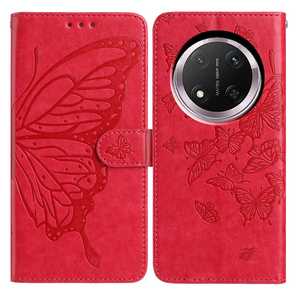 Plånboksfodral för Honor X9c 5G / X60 Pro 5G / Magic7 Lite 5G, flipfodral i PU-läder med rem och fjärilstryck
