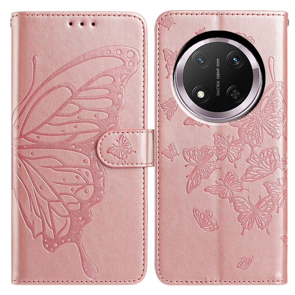 Plånboksfodral för Honor X9c 5G / X60 Pro 5G / Magic7 Lite 5G, flipfodral i PU-läder med rem och fjärilstryck