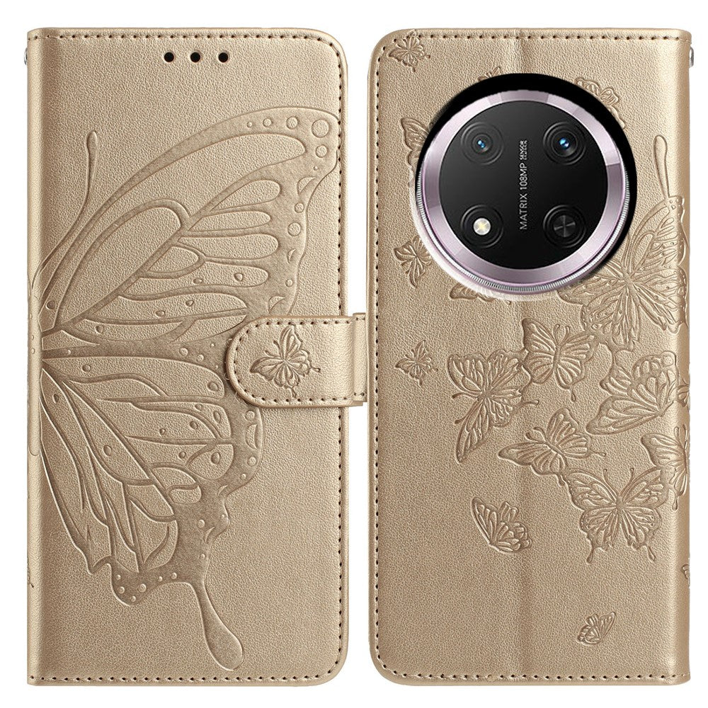 Plånboksfodral för Honor X9c 5G / X60 Pro 5G / Magic7 Lite 5G, flipfodral i PU-läder med rem och fjärilstryck