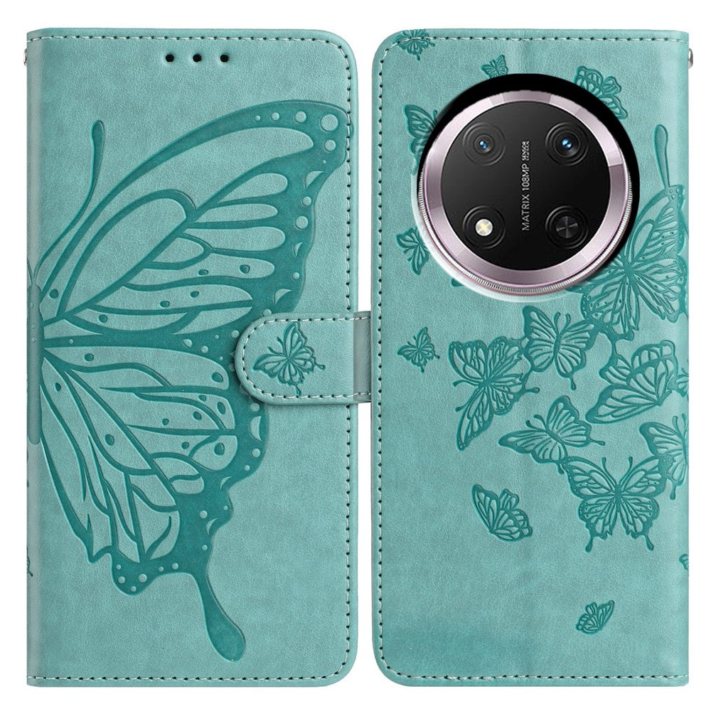 Plånboksfodral för Honor X9c 5G / X60 Pro 5G / Magic7 Lite 5G, flipfodral i PU-läder med rem och fjärilstryck