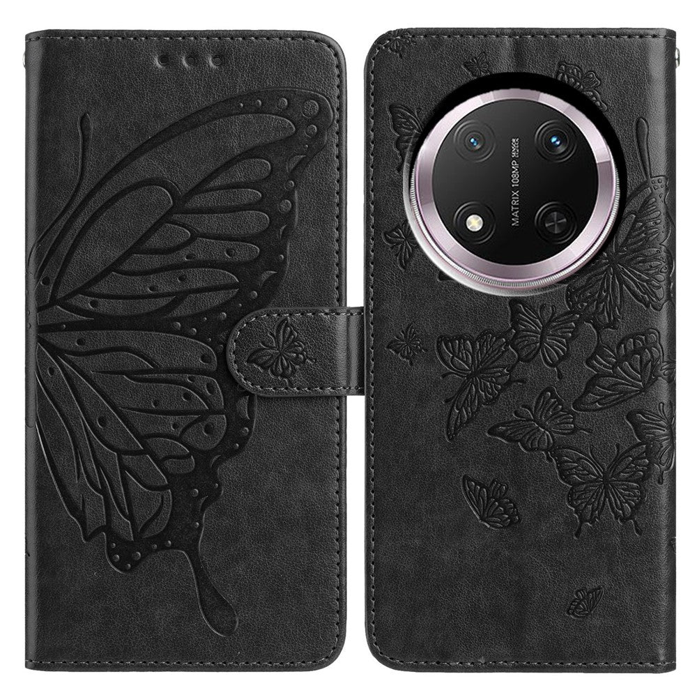 Plånboksfodral för Honor X9c 5G / X60 Pro 5G / Magic7 Lite 5G, flipfodral i PU-läder med rem och fjärilstryck
