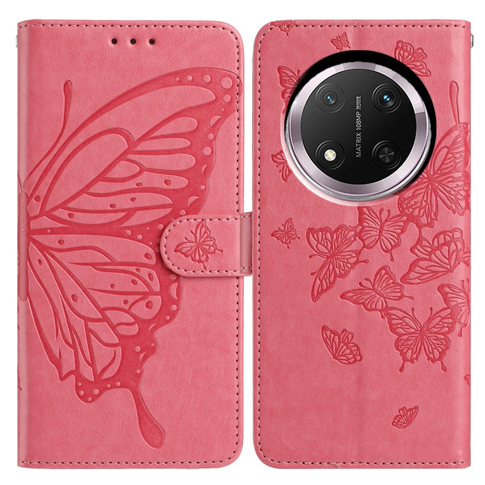 Plånboksfodral för Honor X9c 5G / X60 Pro 5G / Magic7 Lite 5G, flipfodral i PU-läder med rem och fjärilstryck