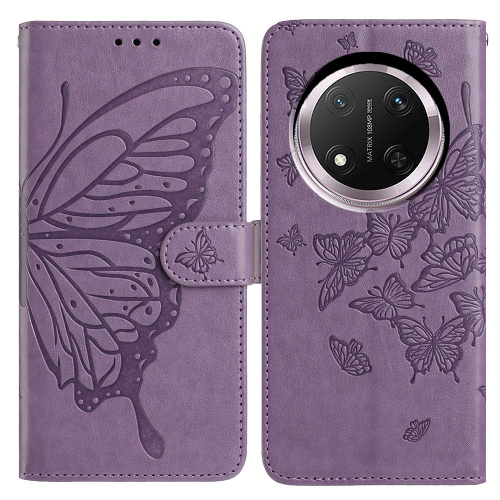 Plånboksfodral för Honor X9c 5G / X60 Pro 5G / Magic7 Lite 5G, flipfodral i PU-läder med rem och fjärilstryck