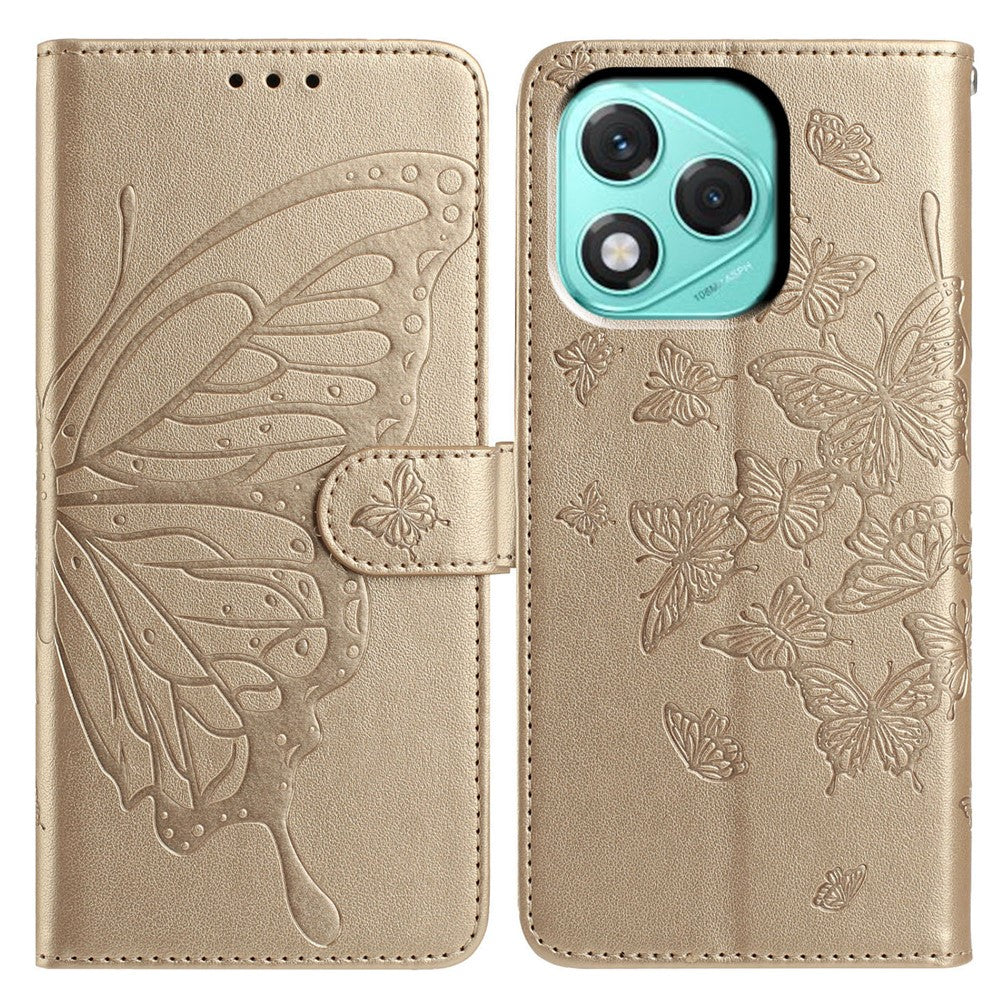 For Honor 400 Lite 5G Cover Sommerfugl Præget Pung Stand PU Læder Flip Telefoncover med Rem