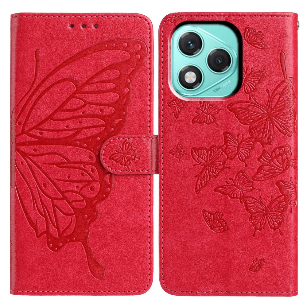 For Honor 400 Lite 5G Cover Sommerfugl Præget Pung Stand PU Læder Flip Telefoncover med Rem