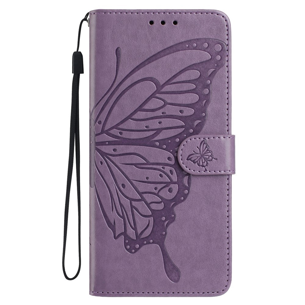 For Honor 400 Pro 5G (Global) Cover Butterfly Præget Pung Stand PU Læder Flip Telefoncover med Rem