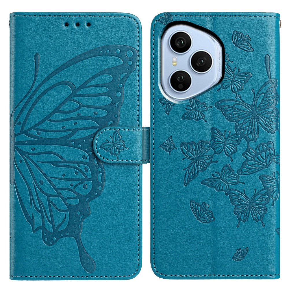 For Honor 400 Pro 5G (Global) Cover Butterfly Præget Pung Stand PU Læder Flip Telefoncover med Rem