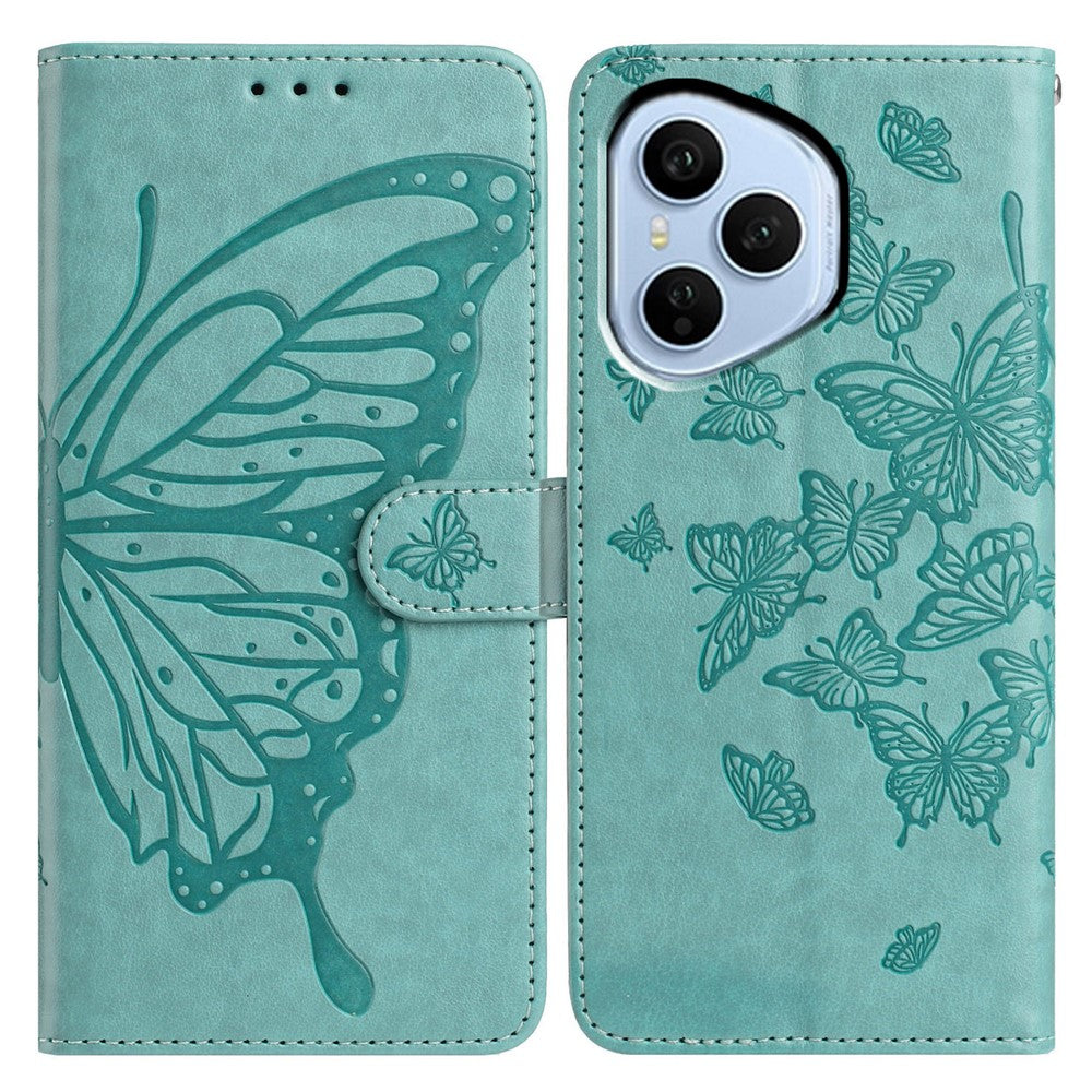 For Honor 400 Pro 5G (Global) Cover Butterfly Præget Pung Stand PU Læder Flip Telefoncover med Rem