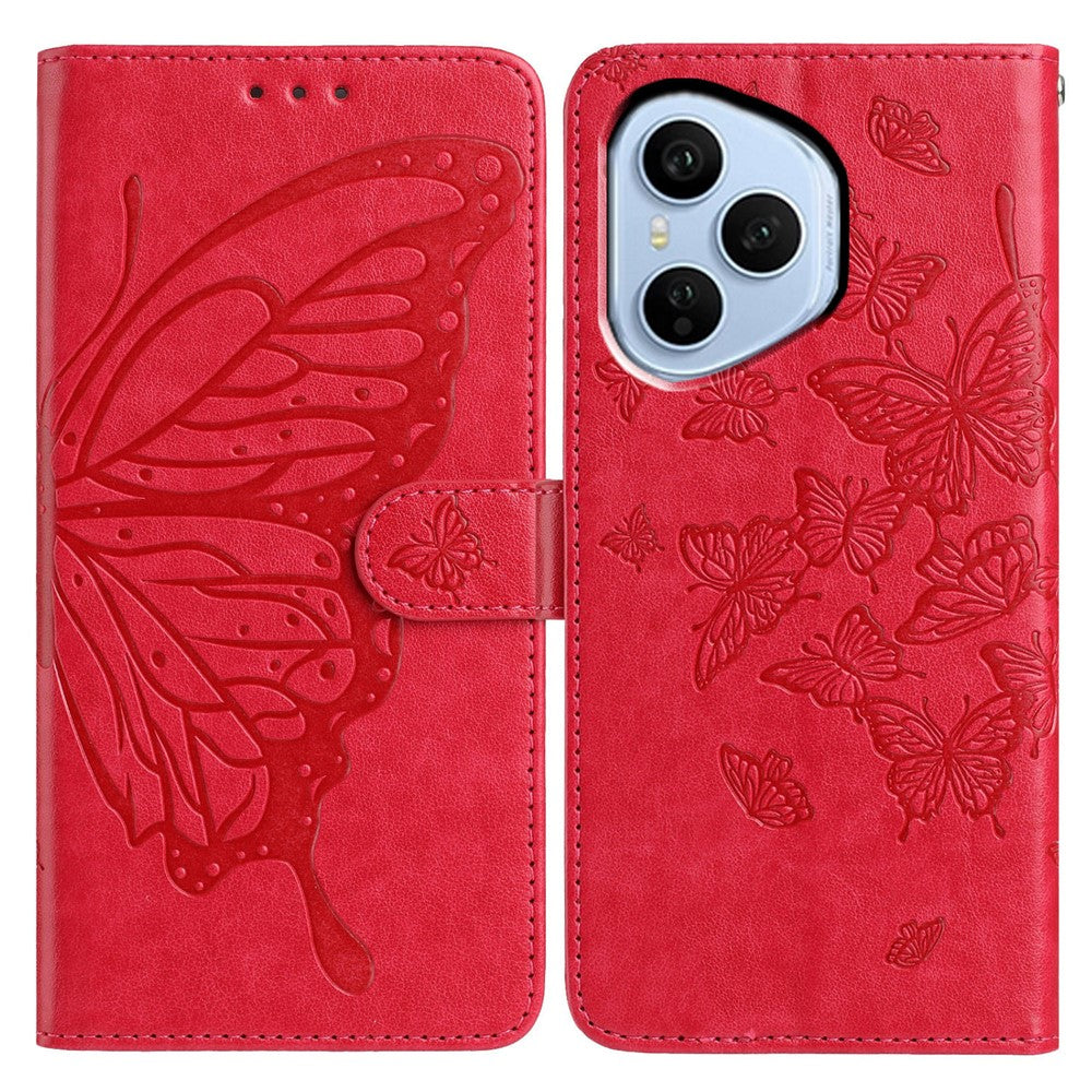 For Honor 400 Pro 5G (Global) Cover Butterfly Præget Pung Stand PU Læder Flip Telefoncover med Rem