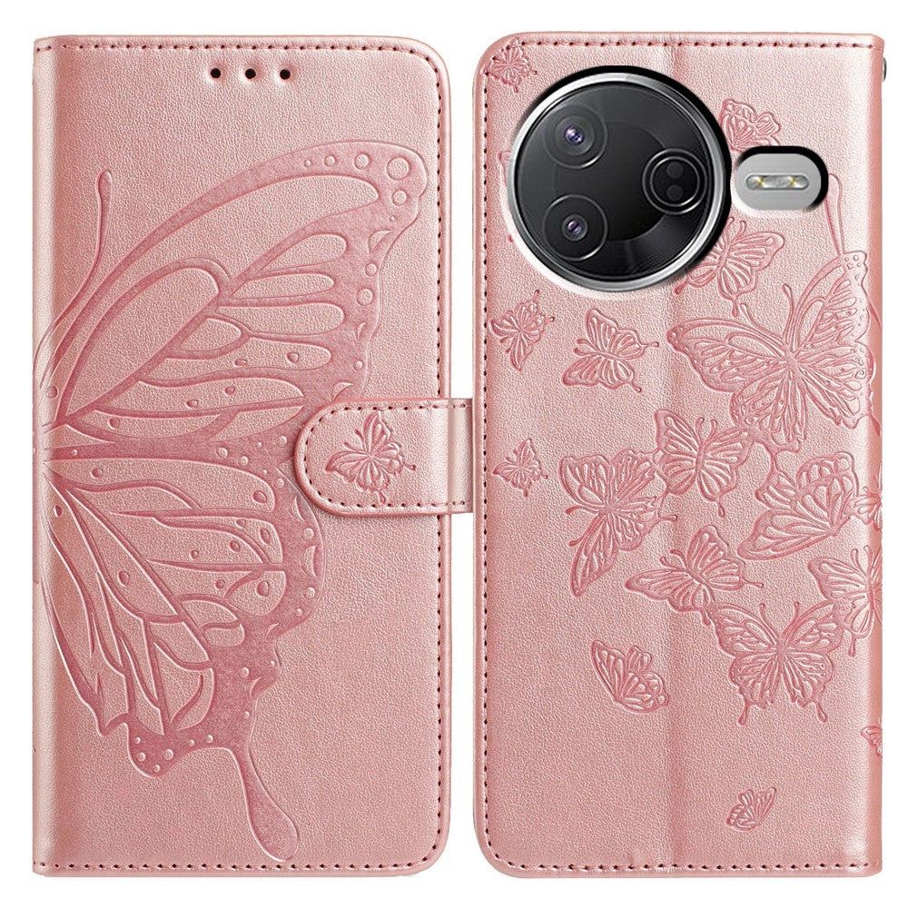 Wallet Case for Xiaomi Redmi K80 5G / Poco F7 Pro 5G Butterfly Imprinted PU Leather Phone Cover with Strap
