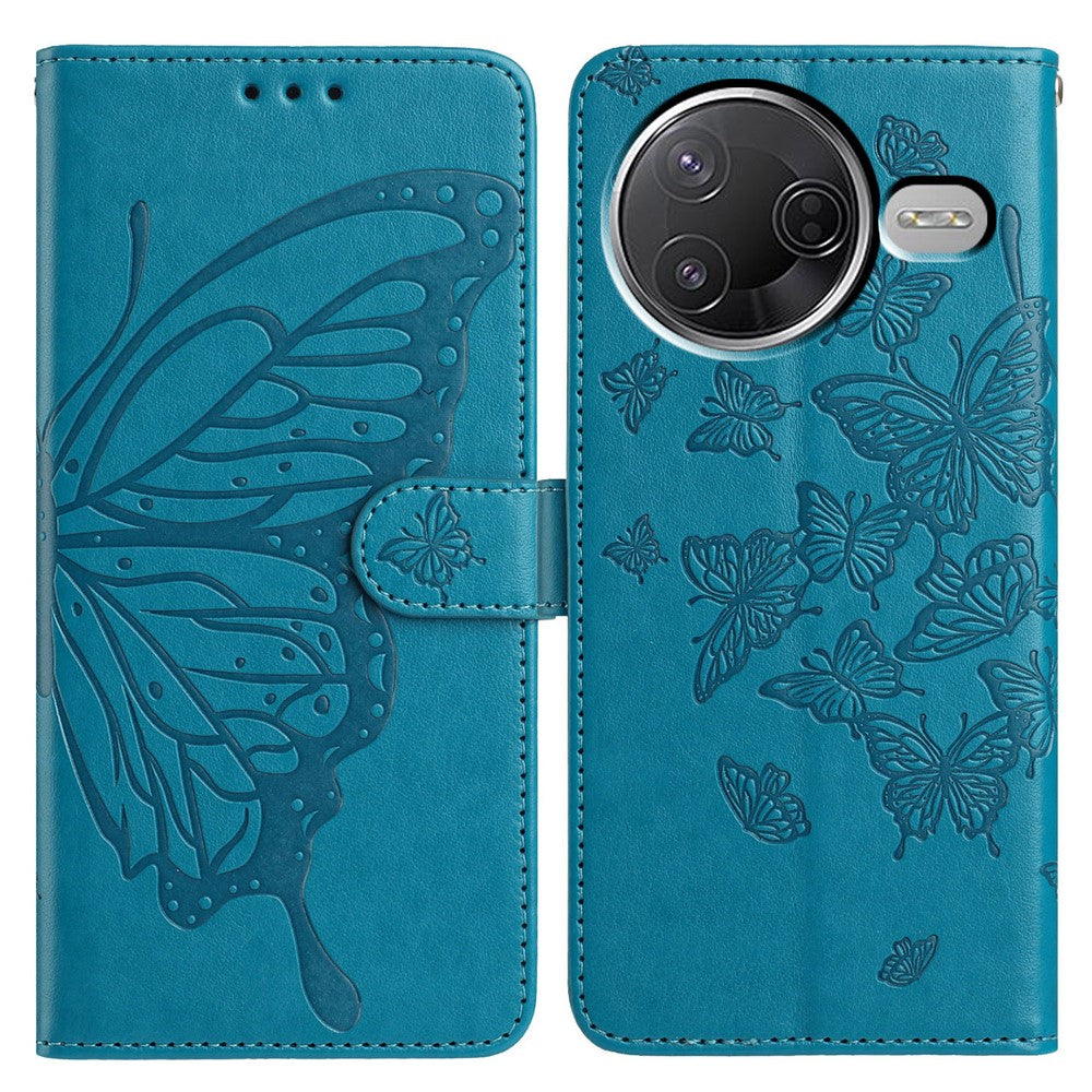 Wallet Case for Xiaomi Redmi K80 5G / Poco F7 Pro 5G Butterfly Imprinted PU Leather Phone Cover with Strap